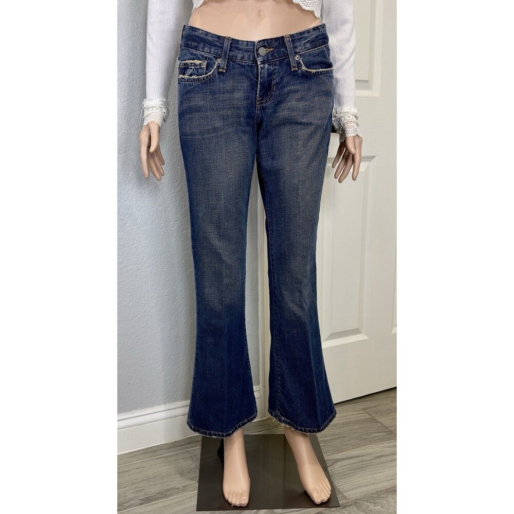 VTG Y2K Abercrombie & Fitch Womens 0S Low Rise Bootcut Jeans Distressed Cotton - Picture 2 of 12